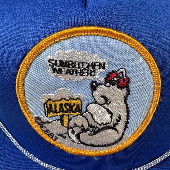 Vintage Alaska SUBBITCHEN WEATHER Hat Cap Snap Back Rope Blue Trucker Mesh 80s - Picture 3 of 9